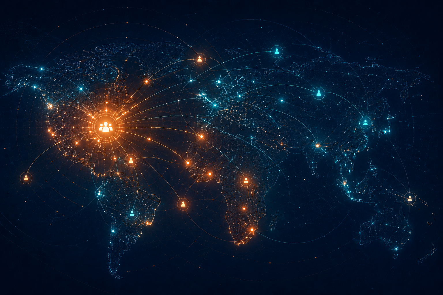 A connected world map representing community and international development